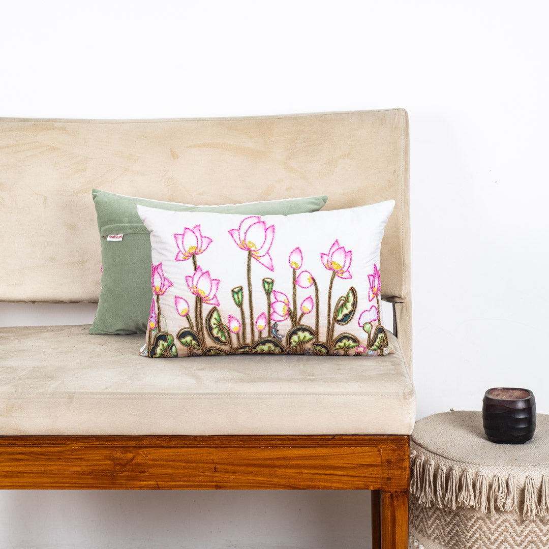 Colorful Divine Lotus Design Cushion Cover