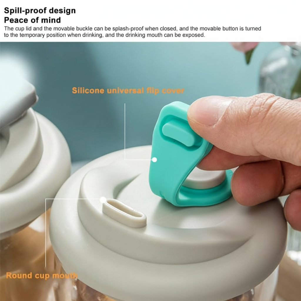 Double Wall Glass Coffee Mug with Sealed Lid - Aqua