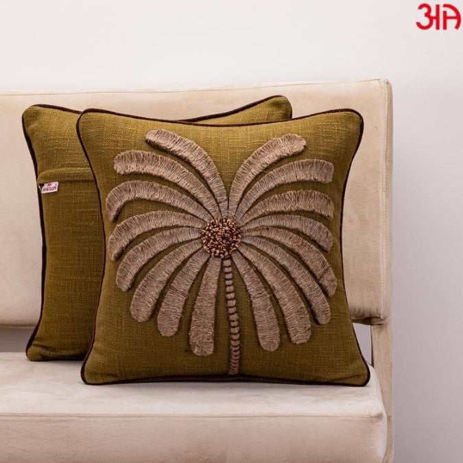 Gorgeous Palm Tree Cushion Cover with Hand Work