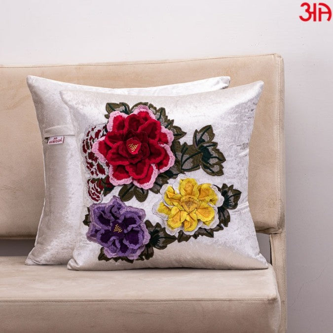 Premium Velvet Shaded Flower Patch Cushion Cover