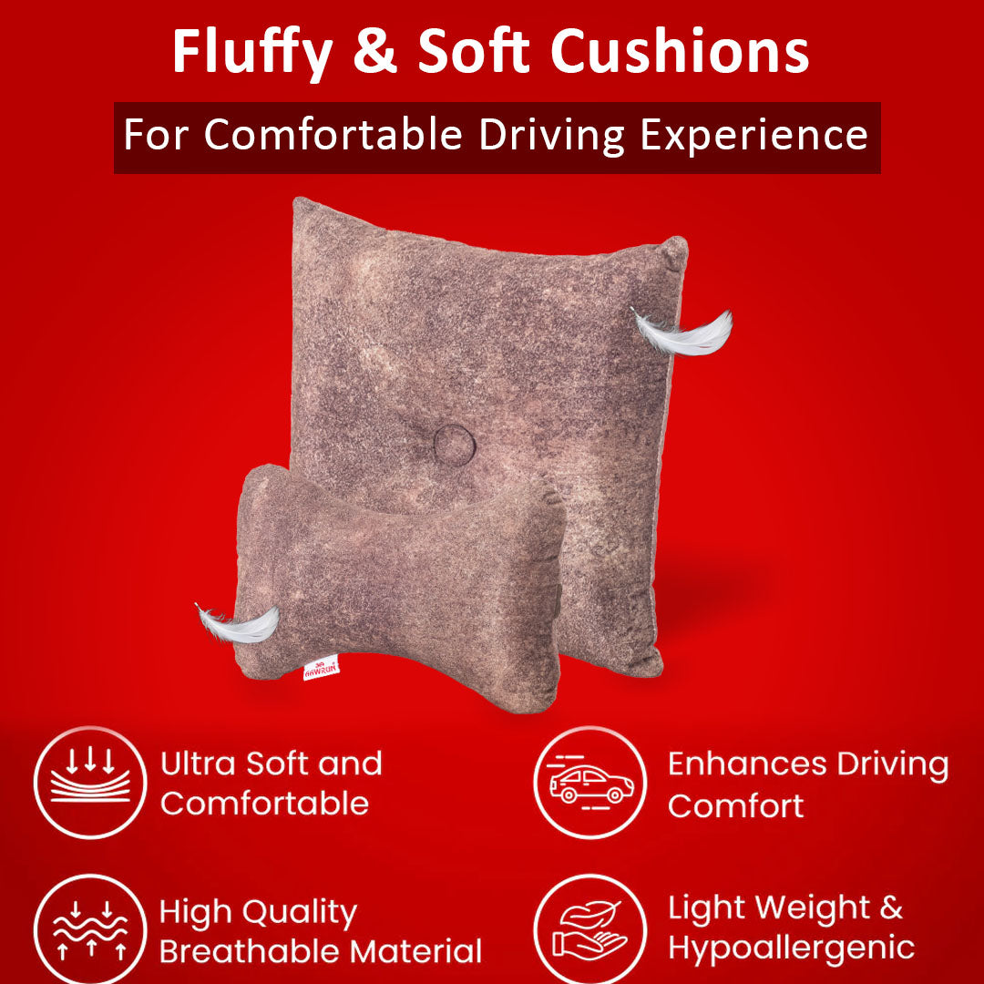 Premium Suede Fabric Cushion &amp; Neck Rest Pillow Set - SHD-2