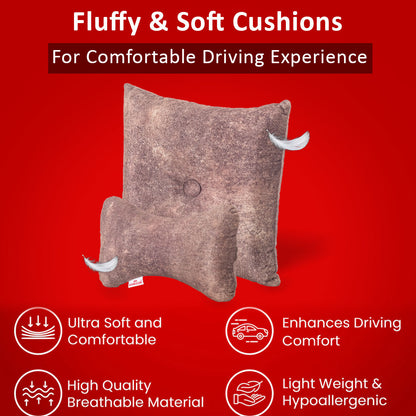 Premium Suede Fabric Cushion &amp; Neck Rest Pillow Set - SHD-2