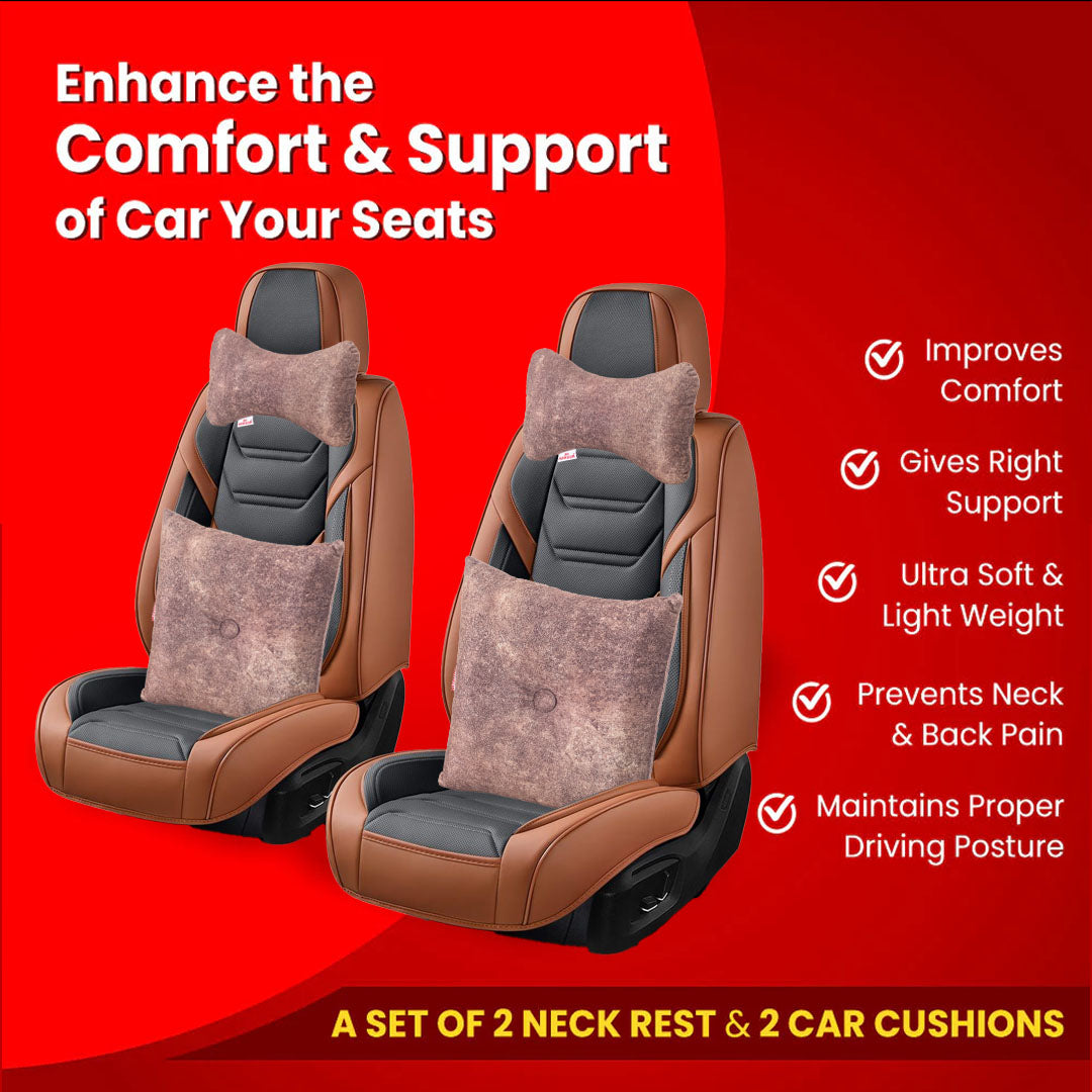Premium Suede Fabric Cushion &amp; Neck Rest Pillow Set - SHD-2