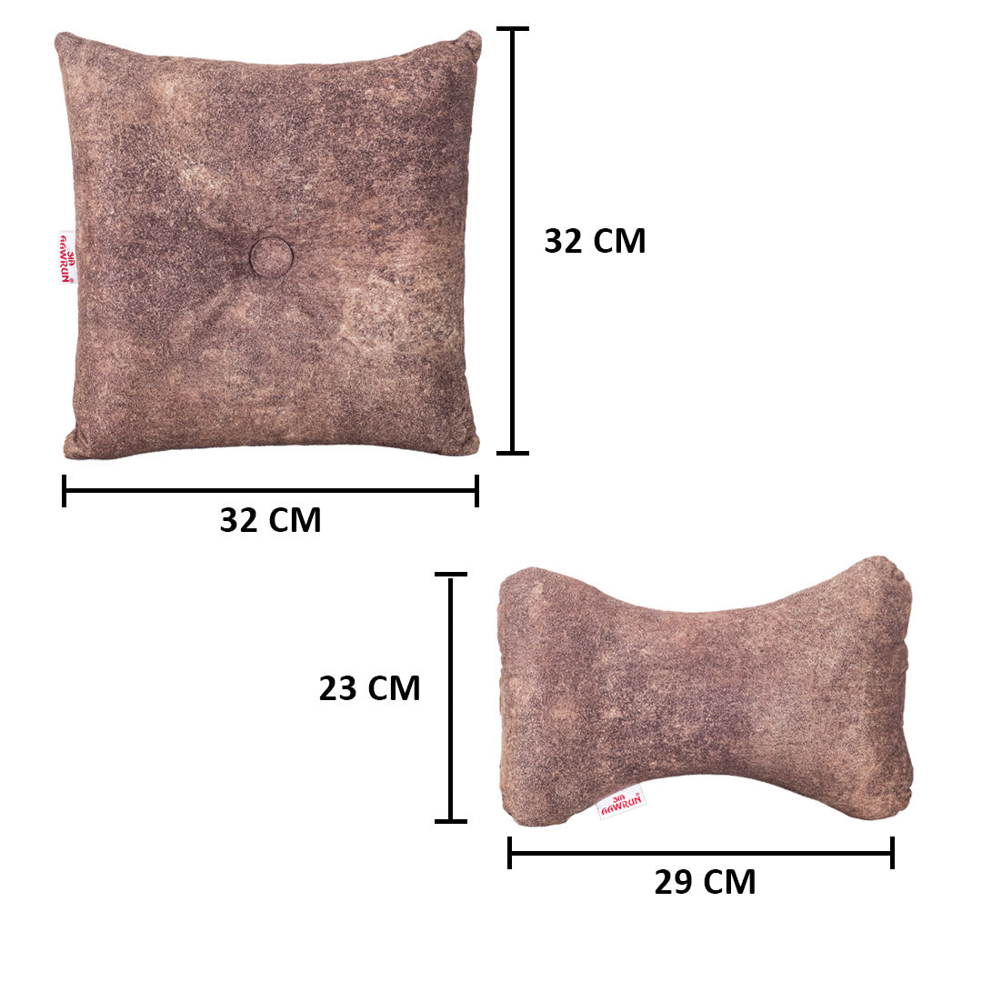 Premium Suede Fabric Cushion &amp; Neck Rest Pillow Set - SHD-2