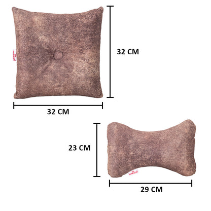 Premium Suede Fabric Cushion &amp; Neck Rest Pillow Set - SHD-2