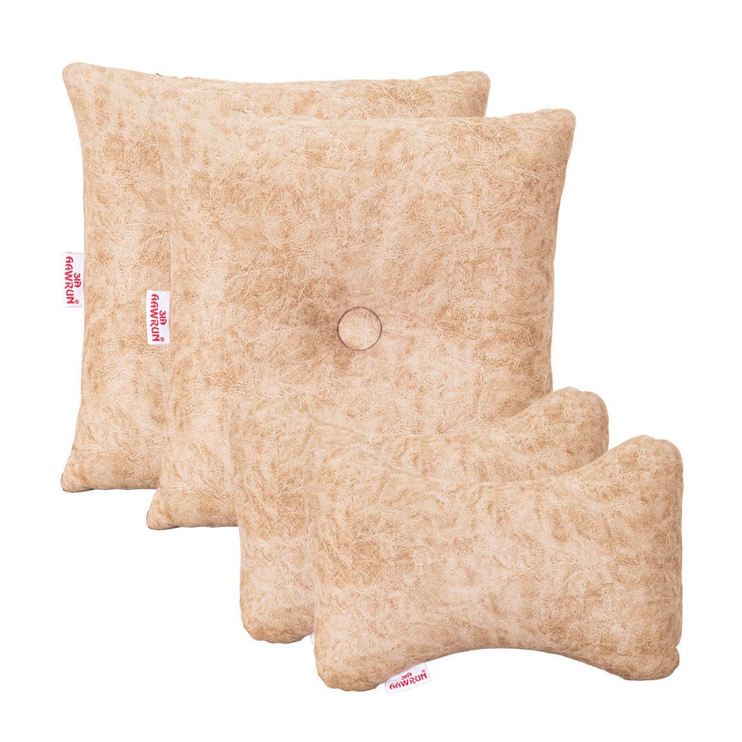 Premium Suede Fabric Cushion &amp; Neck Rest Pillow Set - SHD-3