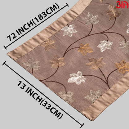 Brown With Flower Embroidary Table Runner (13x72) Inch