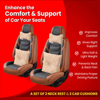 Premium Suede Fabric Cushion &amp; Neck Rest Pillow Set - SHD-3