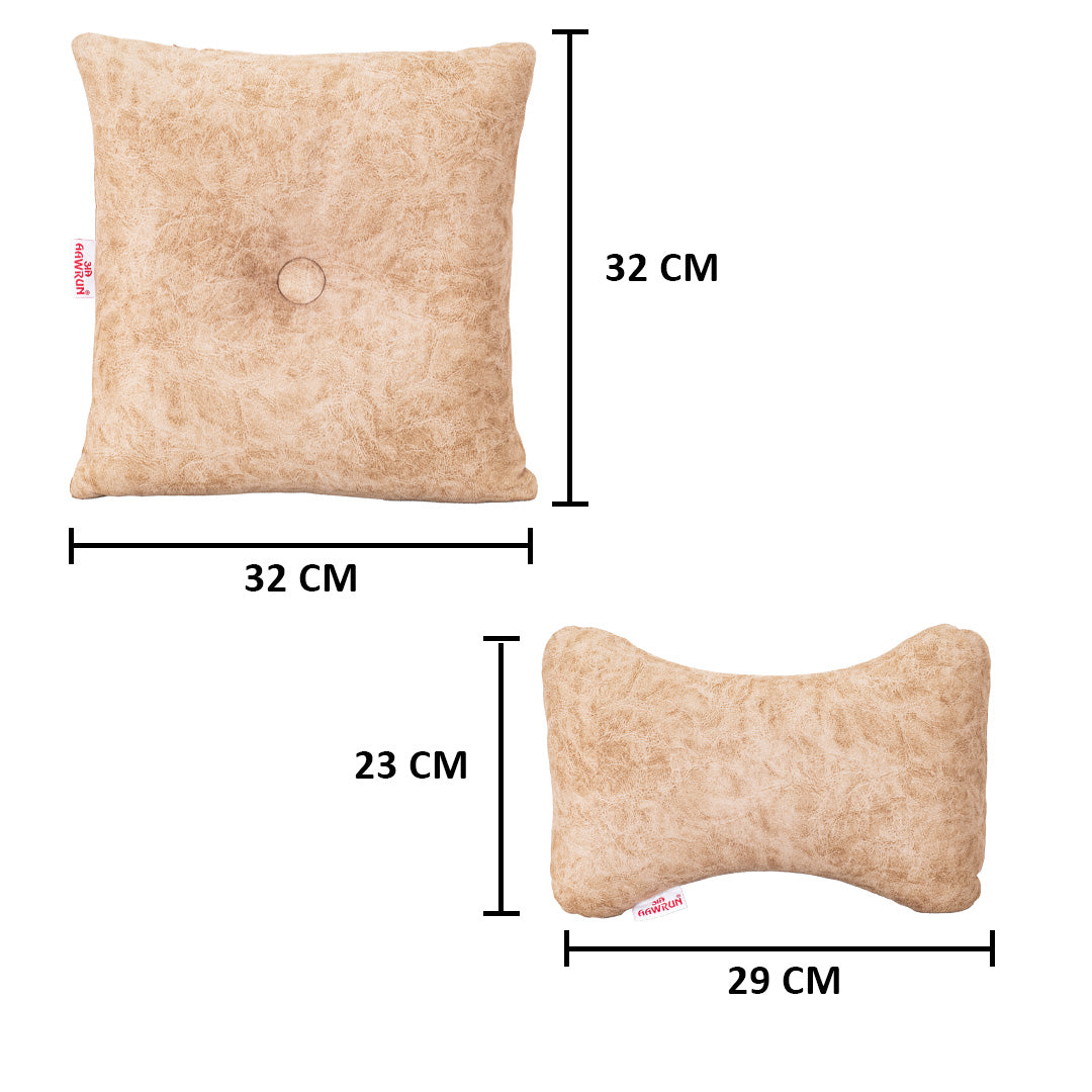 Premium Suede Fabric Cushion &amp; Neck Rest Pillow Set - SHD-3