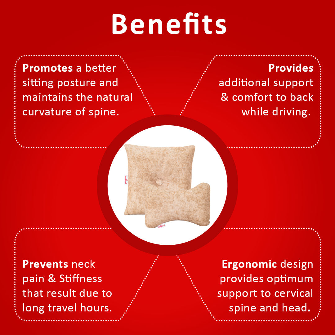 Premium Suede Fabric Cushion &amp; Neck Rest Pillow Set - SHD-3