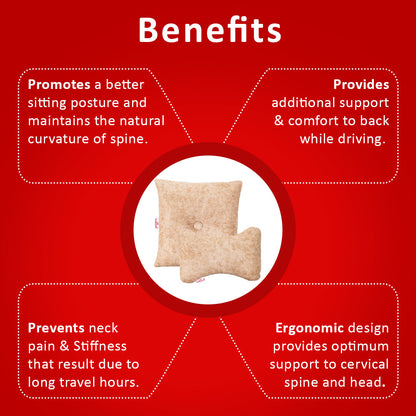 Premium Suede Fabric Cushion &amp; Neck Rest Pillow Set - SHD-3