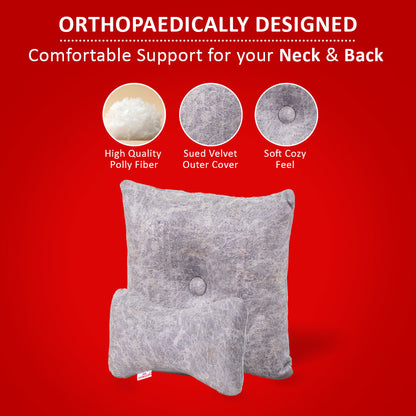 Premium Suede Fabric Cushion &amp; Neck Rest Pillow Set - SHD-4