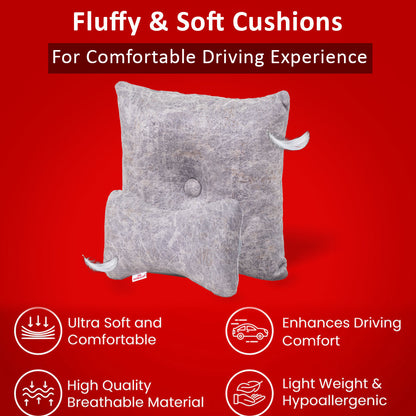 Premium Suede Fabric Cushion &amp; Neck Rest Pillow Set - SHD-4