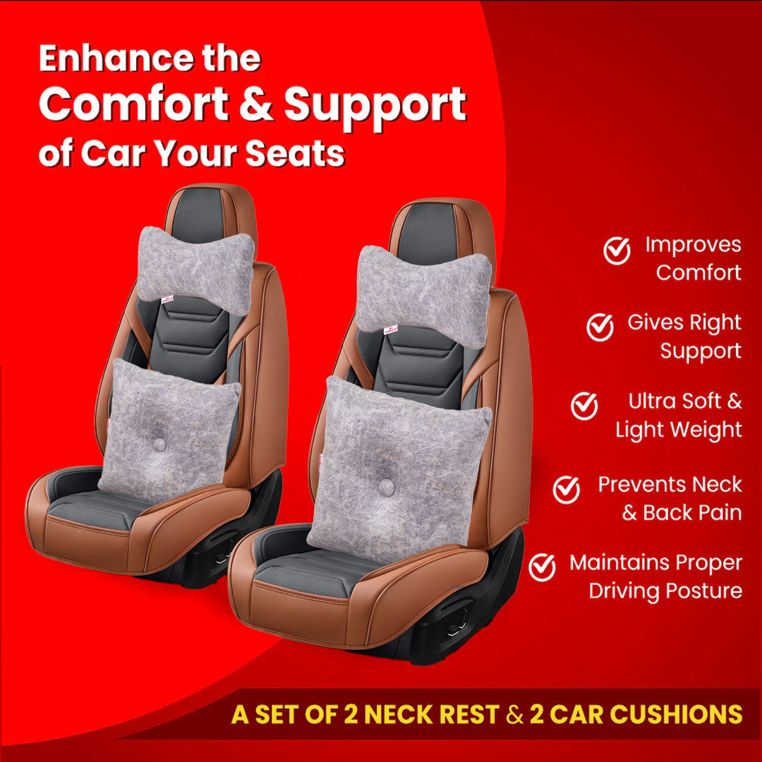 Premium Suede Fabric Cushion &amp; Neck Rest Pillow Set - SHD-4