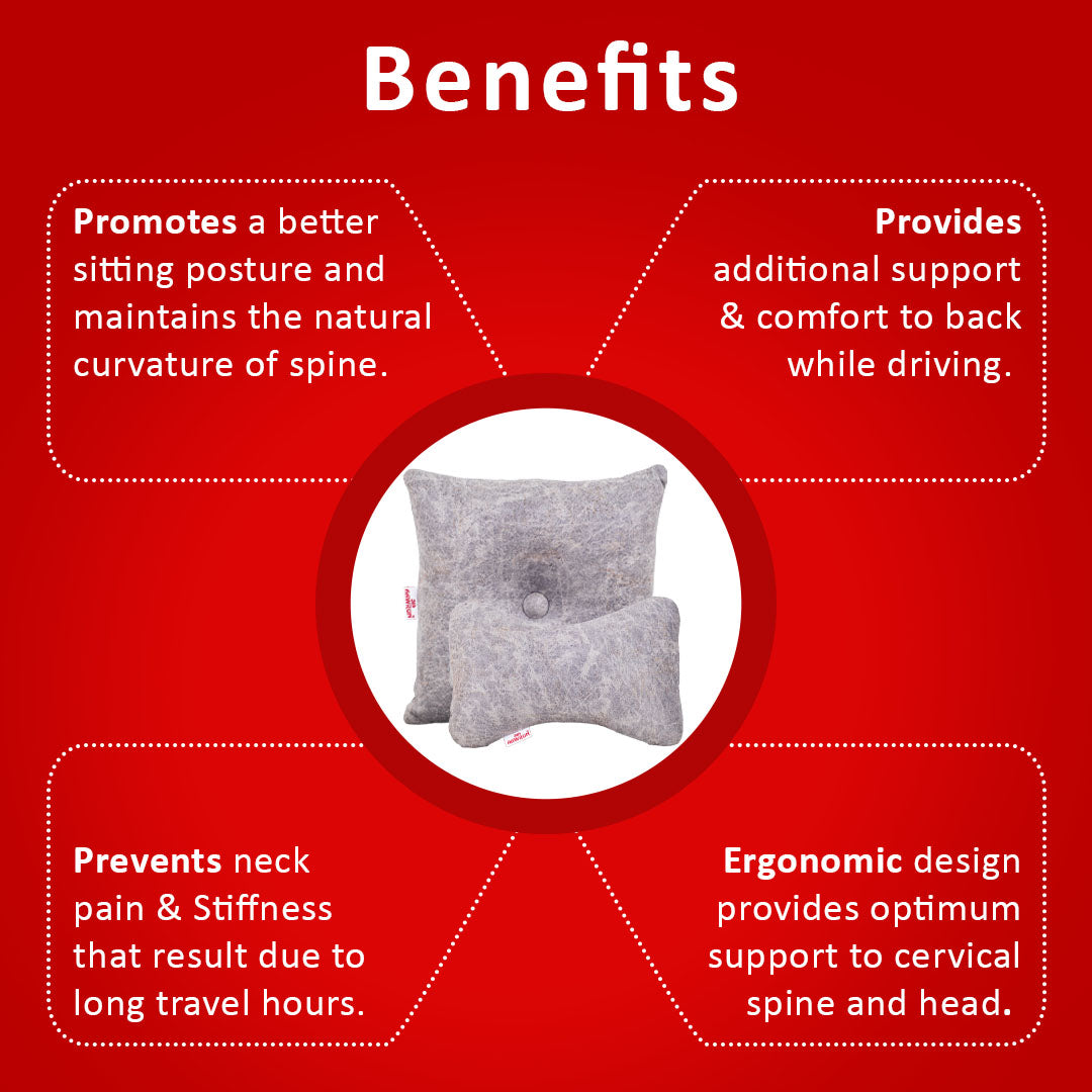 Premium Suede Fabric Cushion &amp; Neck Rest Pillow Set - SHD-4