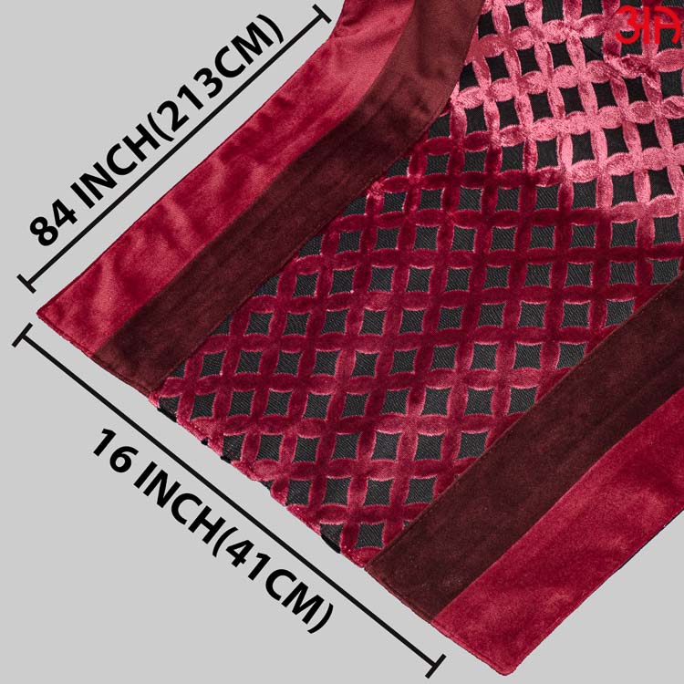 Red And Maroon Cross Design Bed Table Runner (16x84) Inch