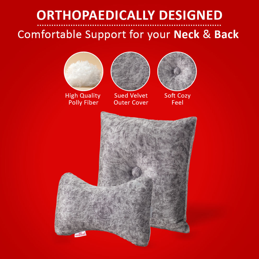 Premium Suede Fabric Cushion &amp; Neck Rest Pillow Set SHD-1