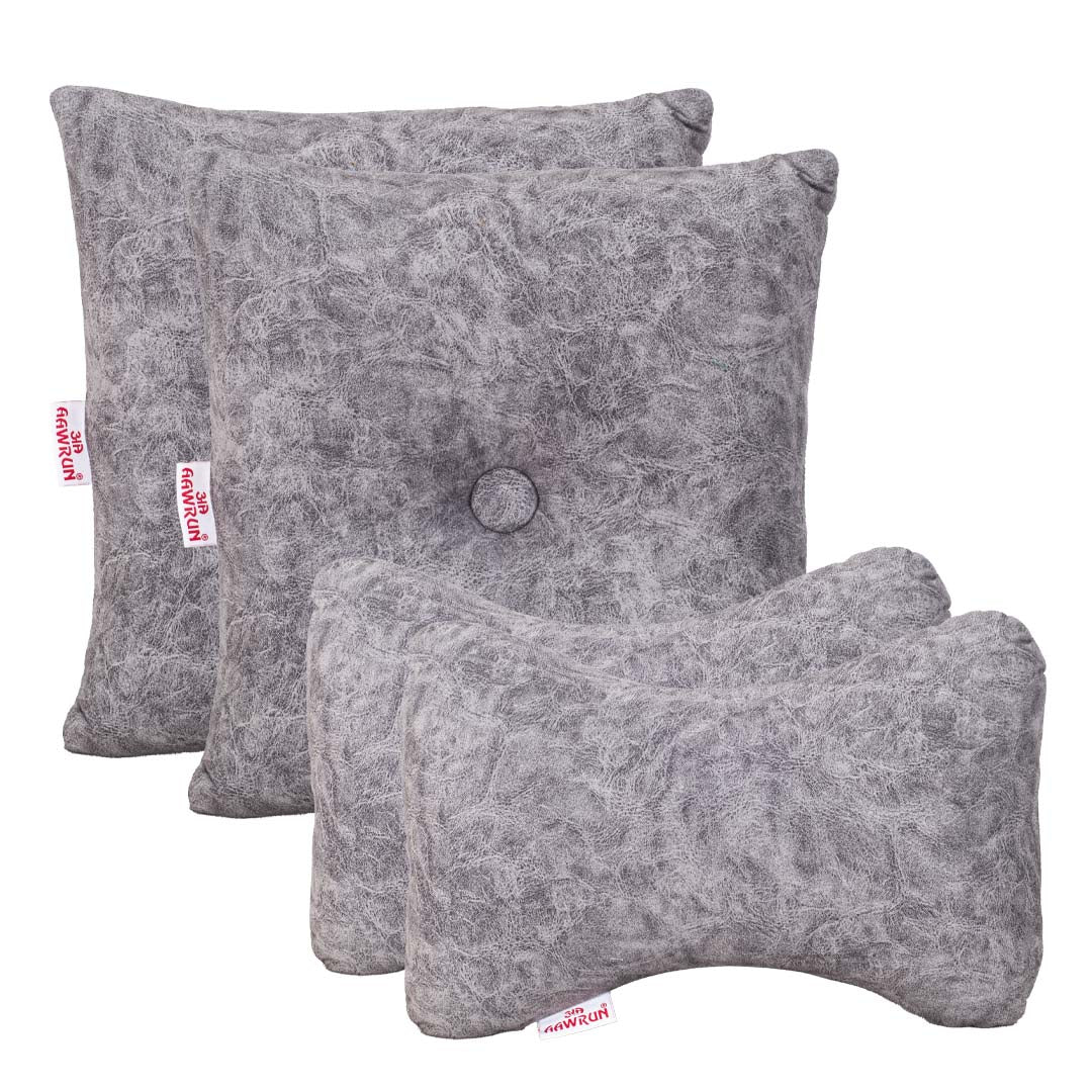 Premium Suede Fabric Cushion &amp; Neck Rest Pillow Set - SHD-5