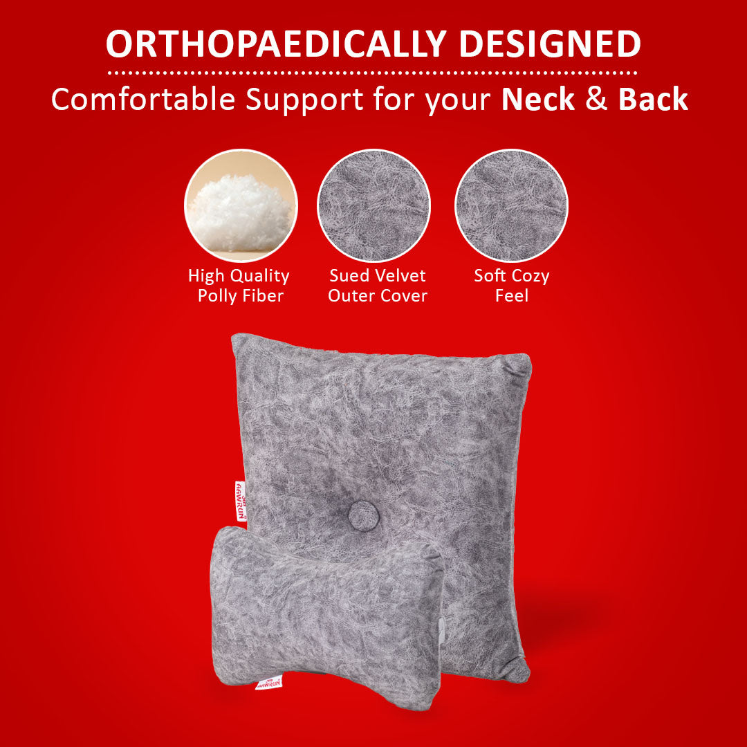 Premium Suede Fabric Cushion &amp; Neck Rest Pillow Set - SHD-5