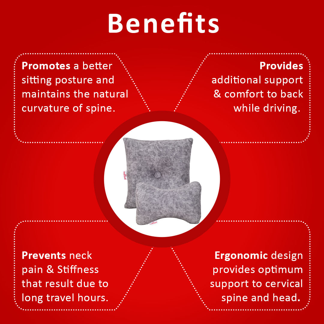 Premium Suede Fabric Cushion &amp; Neck Rest Pillow Set - SHD-5