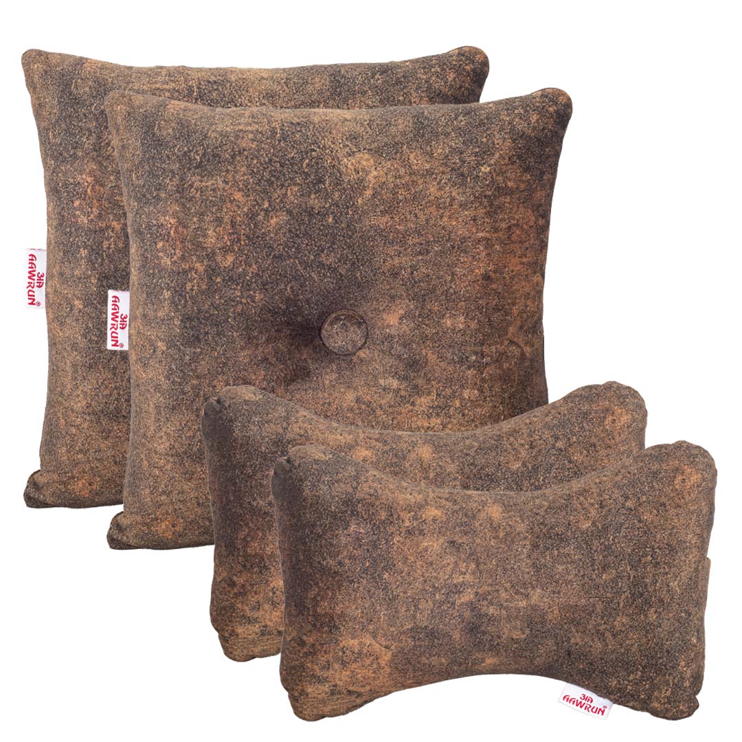 Premium Suede Fabric Cushion &amp; Neck Rest Pillow Set - SHD-6