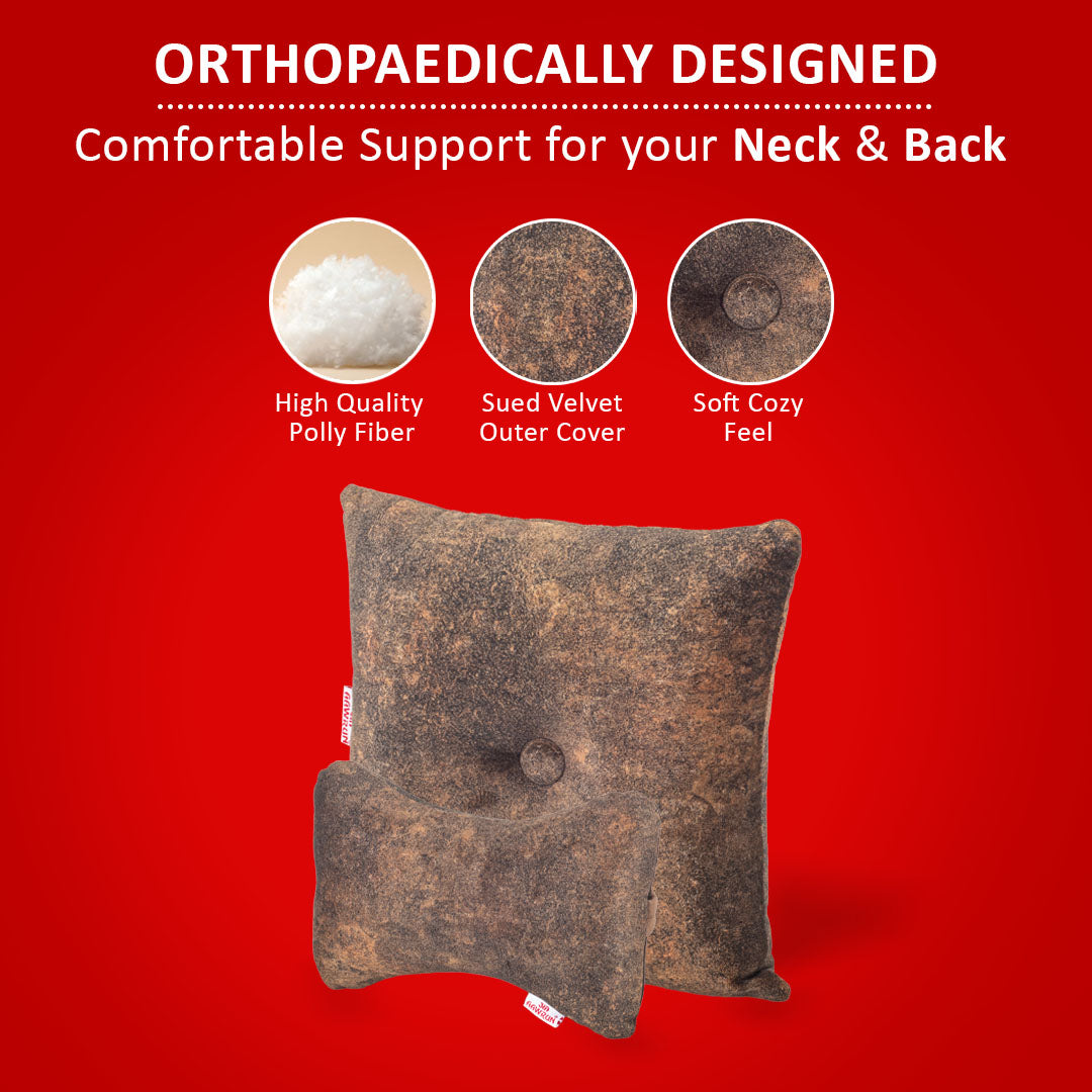 Premium Suede Fabric Cushion &amp; Neck Rest Pillow Set - SHD-6