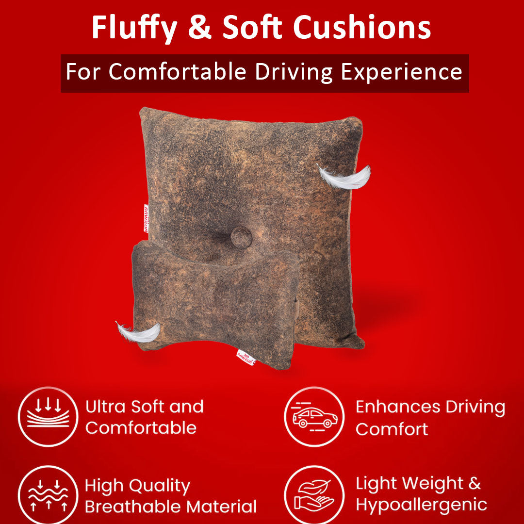 Premium Suede Fabric Cushion &amp; Neck Rest Pillow Set - SHD-6