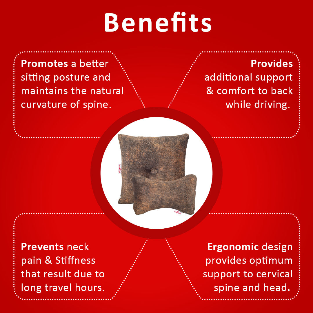 Premium Suede Fabric Cushion &amp; Neck Rest Pillow Set - SHD-6