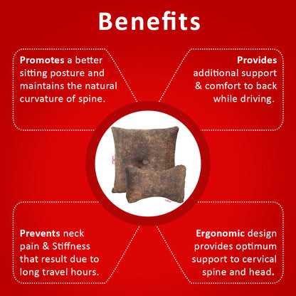 Premium Suede Fabric Cushion &amp; Neck Rest Pillow Set - SHD-6