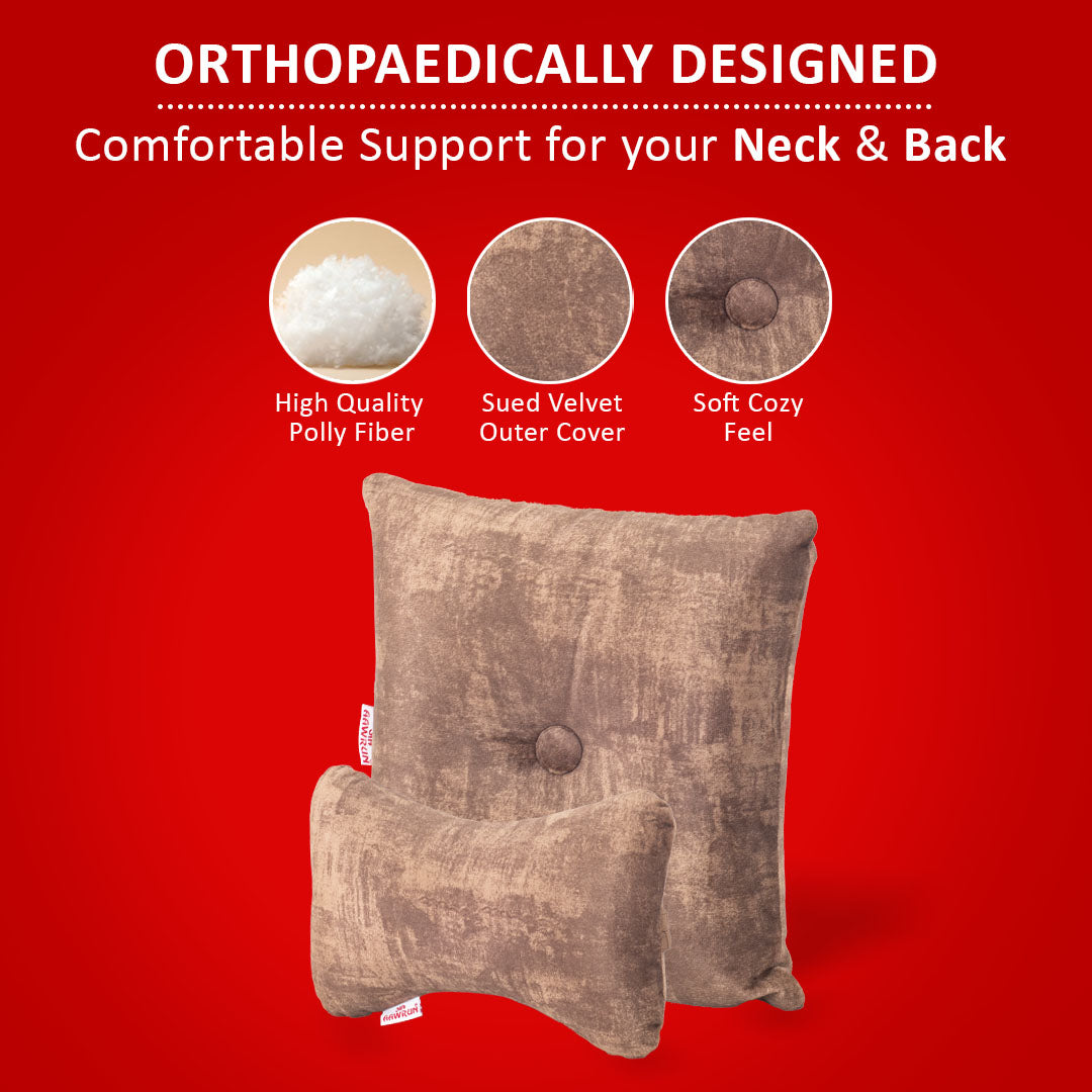 Premium Suede Fabric Cushion &amp; Neck Rest Pillow Set - SHD-7