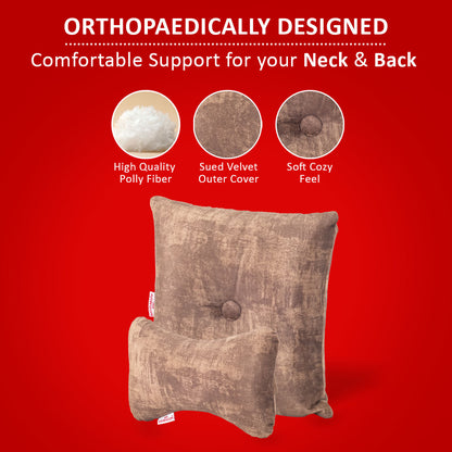 Premium Suede Fabric Cushion &amp; Neck Rest Pillow Set - SHD-7