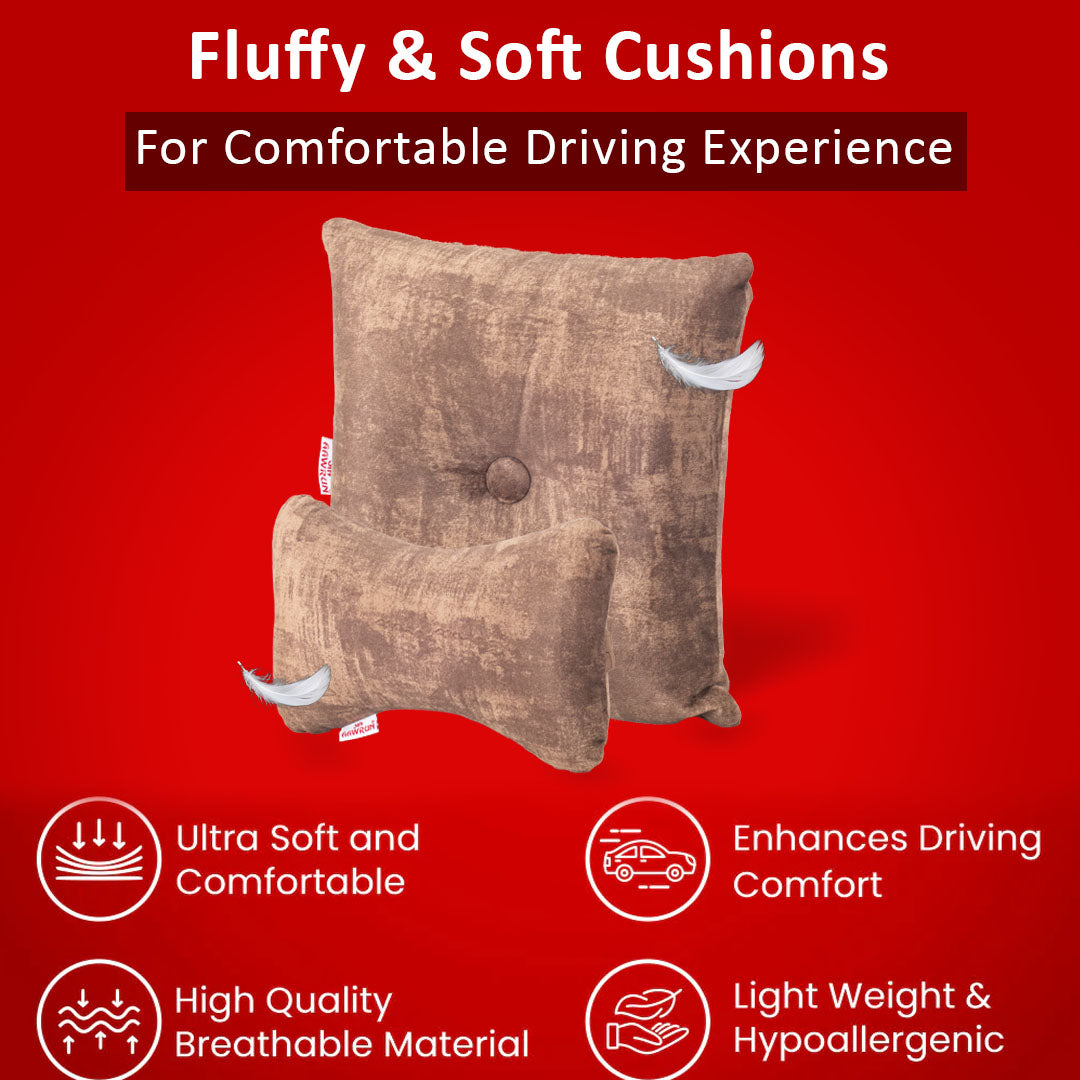 Premium Suede Fabric Cushion &amp; Neck Rest Pillow Set - SHD-7