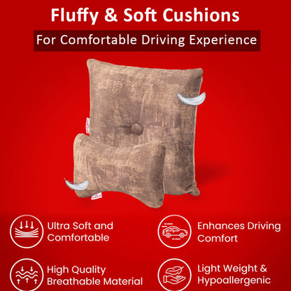 Premium Suede Fabric Cushion &amp; Neck Rest Pillow Set - SHD-7