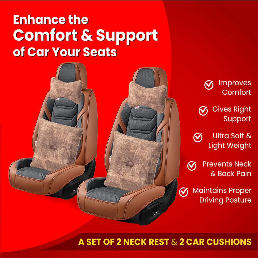 Premium Suede Fabric Cushion &amp; Neck Rest Pillow Set - SHD-7