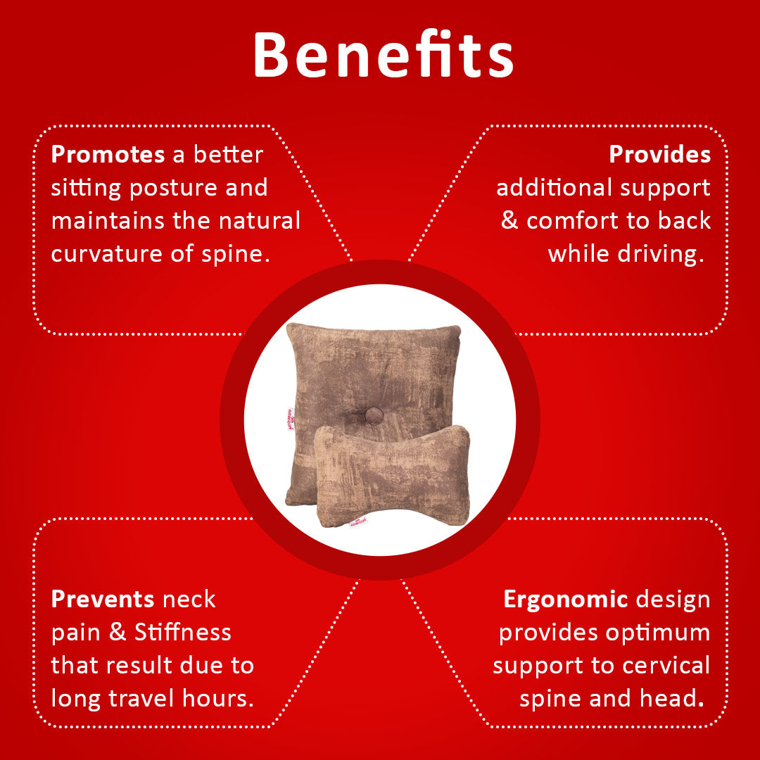 Premium Suede Fabric Cushion &amp; Neck Rest Pillow Set - SHD-7