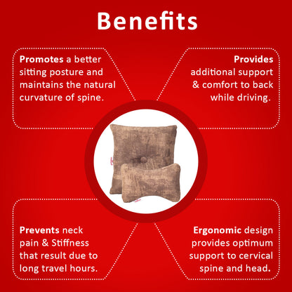 Premium Suede Fabric Cushion &amp; Neck Rest Pillow Set - SHD-7