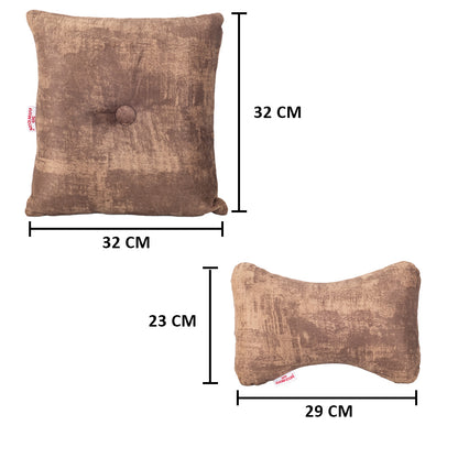 Premium Suede Fabric Cushion &amp; Neck Rest Pillow Set - SHD-7