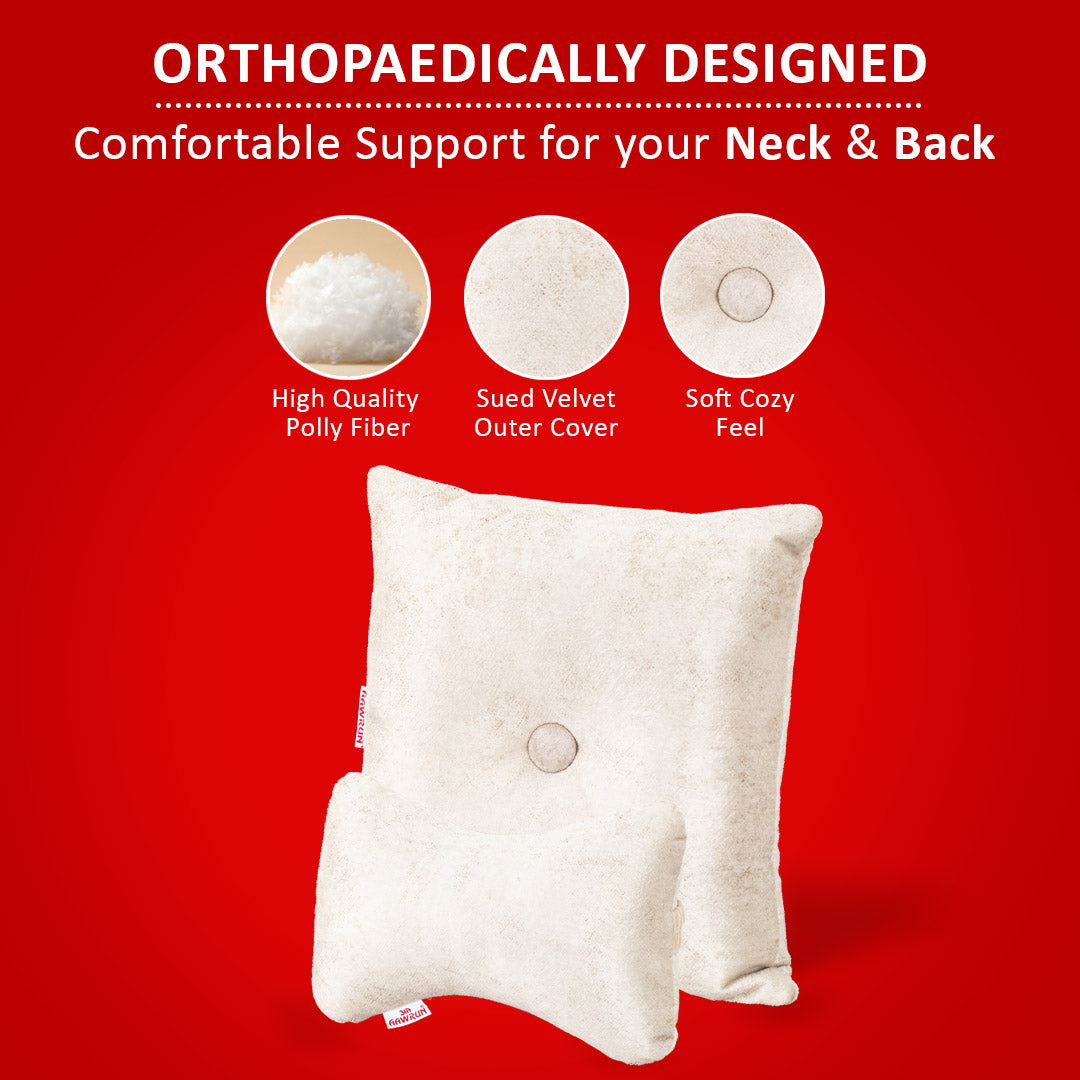Premium Suede Fabric Cushion &amp; Neck Rest Pillow Set - SHD-8