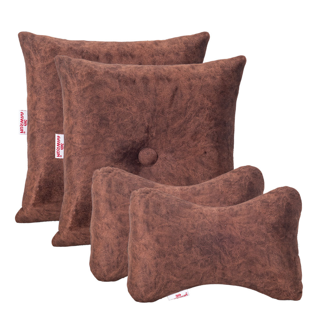 Premium Suede Fabric Cushion &amp; Neck Rest Pillow Set - SHD-9