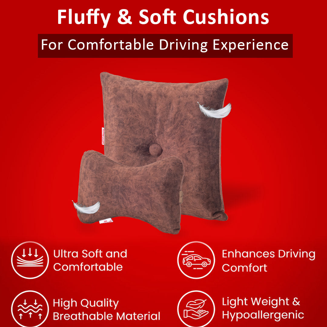 Premium Suede Fabric Cushion &amp; Neck Rest Pillow Set - SHD-9