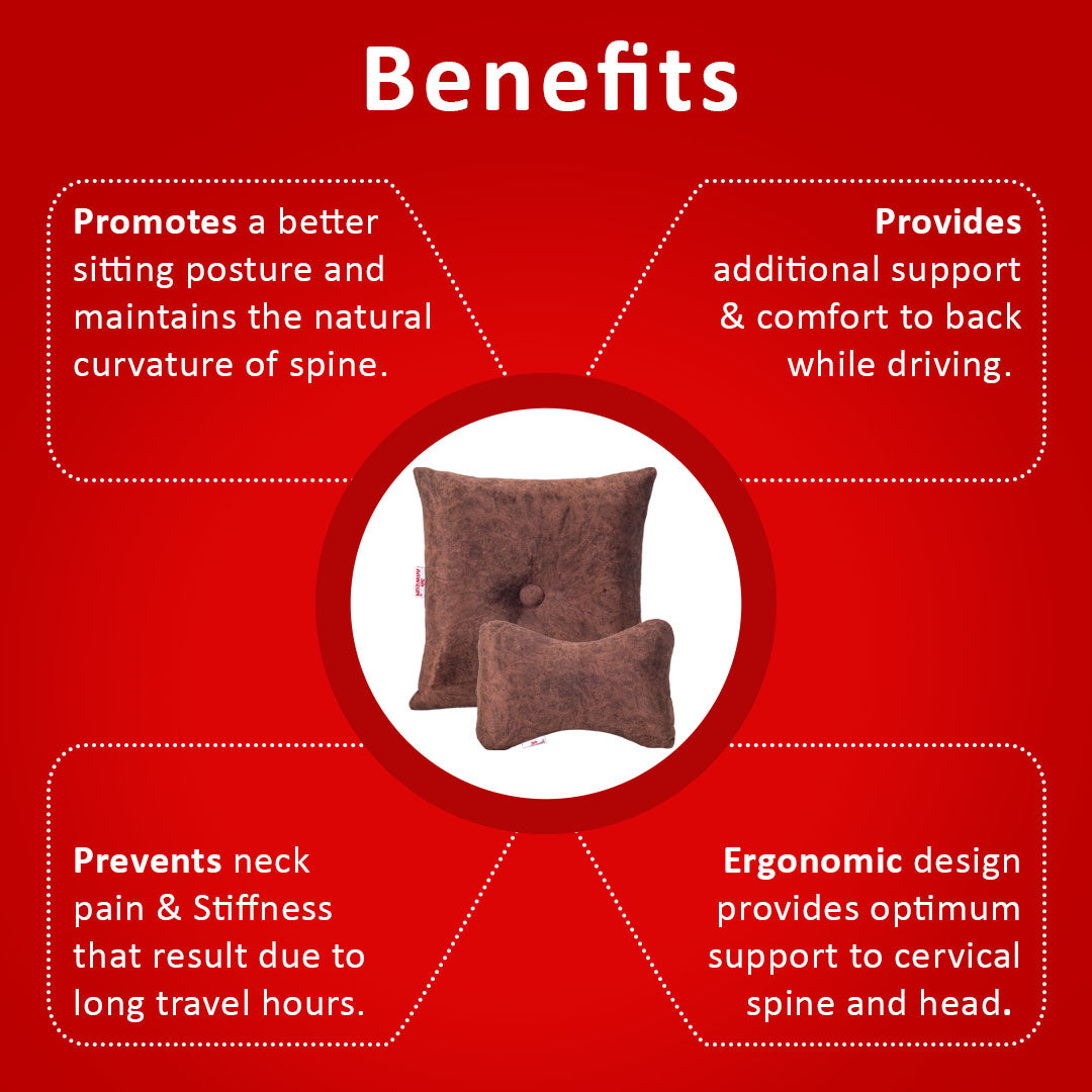 Premium Suede Fabric Cushion &amp; Neck Rest Pillow Set - SHD-9
