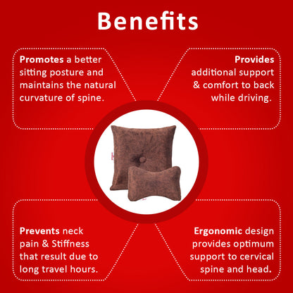 Premium Suede Fabric Cushion &amp; Neck Rest Pillow Set - SHD-9