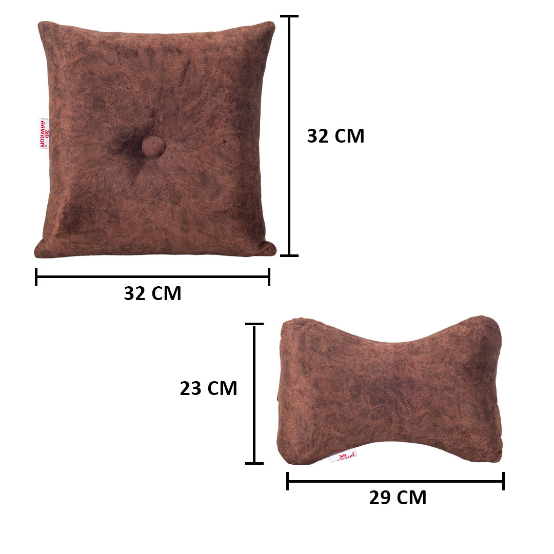 Premium Suede Fabric Cushion &amp; Neck Rest Pillow Set - SHD-9