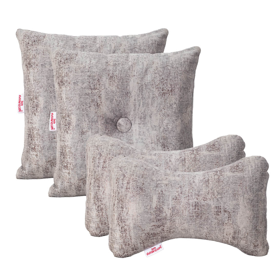 Premium Suede Fabric Cushion &amp; Neck Rest Pillow Set - SHD-10