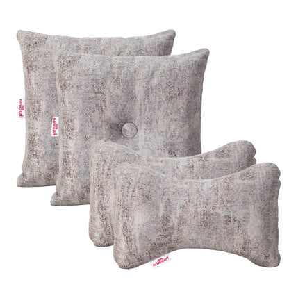 Premium Suede Fabric Cushion &amp; Neck Rest Pillow Set - SHD-10