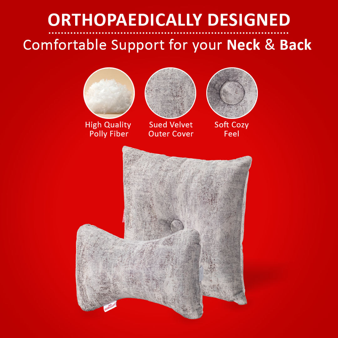 Premium Suede Fabric Cushion &amp; Neck Rest Pillow Set - SHD-10