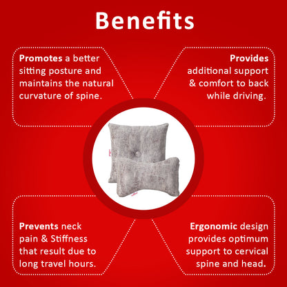 Premium Suede Fabric Cushion &amp; Neck Rest Pillow Set - SHD-10
