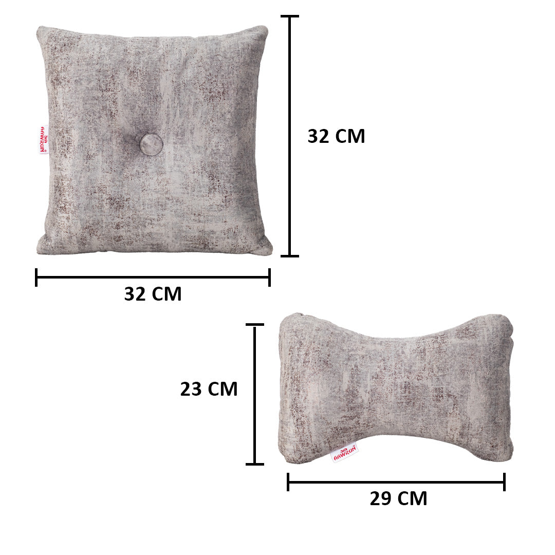 Premium Suede Fabric Cushion &amp; Neck Rest Pillow Set - SHD-10