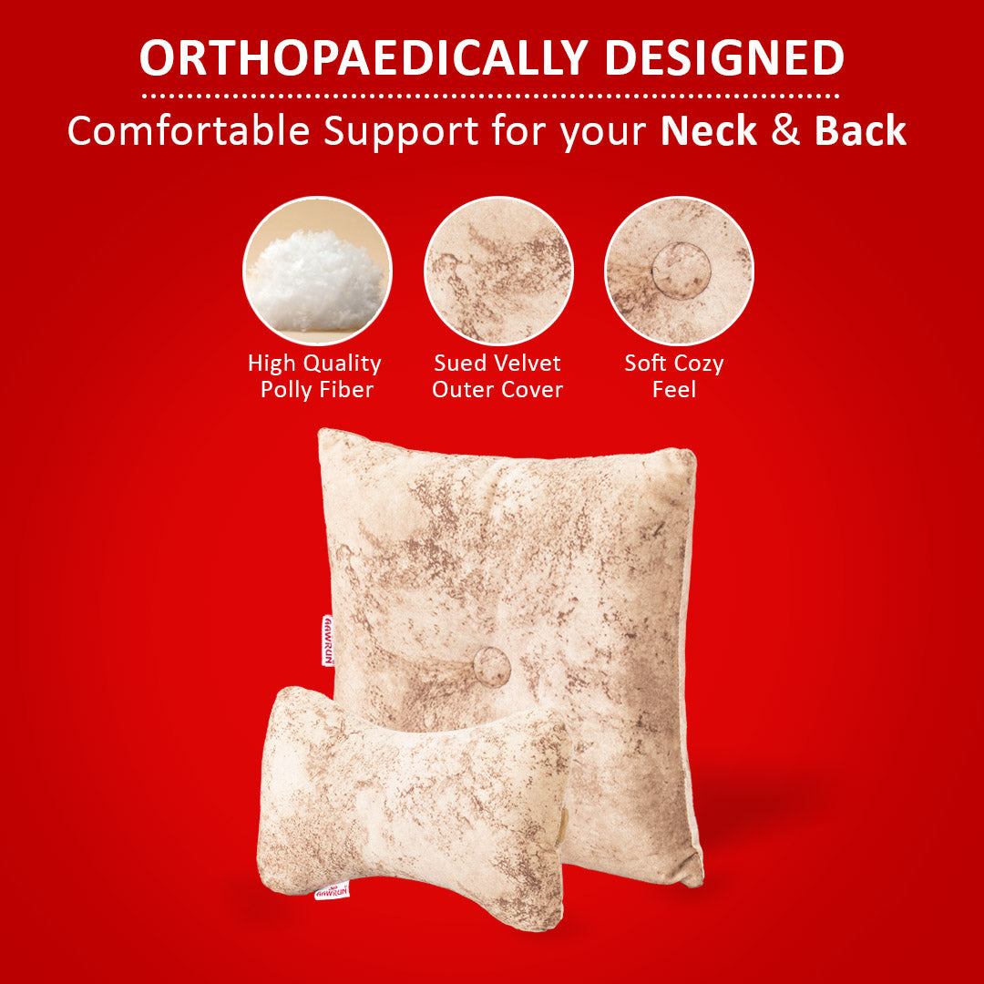 Premium Suede Fabric Cushion &amp; Neck Rest Pillow Set - SHD-11