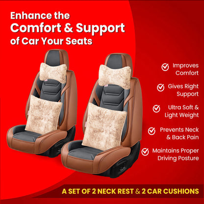 Premium Suede Fabric Cushion &amp; Neck Rest Pillow Set - SHD-11